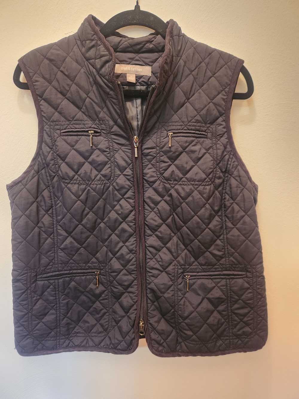 Croft & Barrow Quilted Black Vest with Zip Pockets Size L